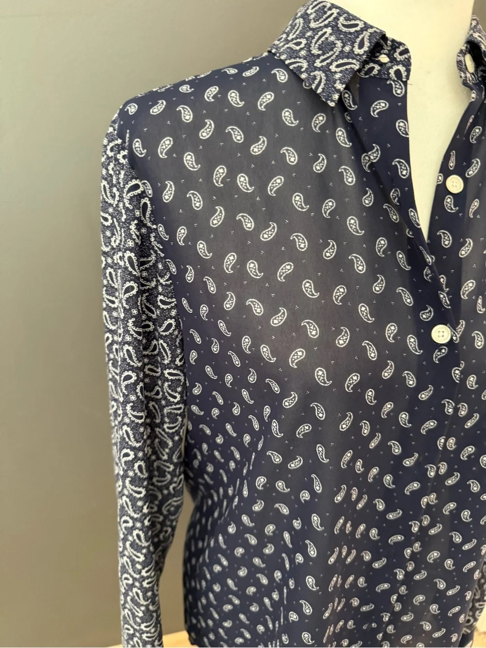 Michael Kors Sheer Navy Paisley Button-Up Shirt